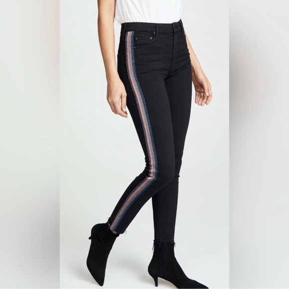 B60 Mother Jeans High Waisted Looker Ankle Fray in Guilty Glitter Racer Size 26 - Picture 4 of 12